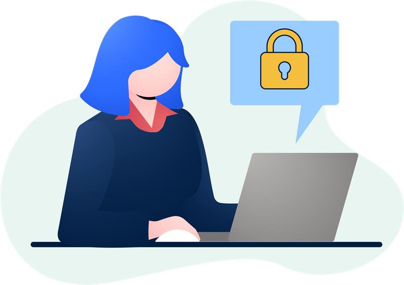 Illustrasjon av kvinne med pc og hengelås